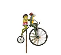 CMQTHINGS Garden decor Metal Bicycle Wind Spinner Garden Statue Windmill Standing Vintage Frog Sculpture Animal Bike Outdoor Statue(A)