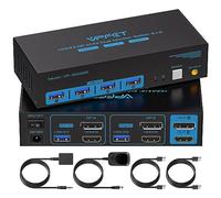 CMSTEDCD HDMI+Displayport KVM Switch Dual monitor Support 8K@60Hz 4K@120Hz/144Hz USB 3.0 KVM Switches for 2 computers share 2 monitors and 4 USB ports DP 1.4 HDMI 2.1 With DC adapter and 2 USB Cables