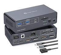 CMSTEDCD Thunderbolt 4 kvm Switch Docking Station for 2 Monitors 2 laptops or Macbooks Extended Dual 4K@60Hz Display with Displaylink USB C 3.2 kvm switches 2 Projector with HDMI and Displayport Out