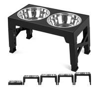 Cmswiftify Elevated Dog Bowls Large Breed Raised Dogs Bowl Stand Large/Medium Sized Dog Stainless Steel Food Water Bowl Stands 5 Heights Adjustable 9/11/12/14in Black Pet Feeder Dish Station