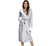 CMTOP Dressing Gown Womens Hoodies Sherpa Blanket Robe Bathrobe Fluffy Maternity Pyjamas Comfortable Bear Plush Fleece Pockets Luxury Super Soft Housecoat Loungewear nightwear plus size(Light Grey)