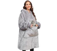 CMTOP Hoodies Dressing Gowns Jumpers Oversized Fluffy Hoody Sherpa Robes Plush Fleece Pyjamas Bathrobe Lazy Comfortable Bear Sweatshirt Big Pocket Lounge Wear Blanket Womens(Light Grey)
