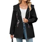 CMTOP Jackets For Women Hooded Drawstring Parka Casual Softshell Jacket | Lightweight Windproof Transitional Coat,Outerwear with Adjustable Waist & Multi Pockets for Spring Fall Daily