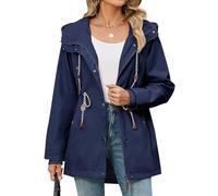 CMTOP Jackets For Women Hooded Drawstring Parka Casual Softshell Jacket | Lightweight Windproof Transitional Coat,Outerwear with Adjustable Waist & Multi Pockets for Spring Fall Daily