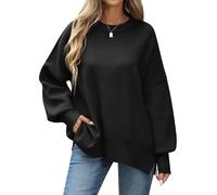 CMTOP Jumpers for Women Oversized Loose Crew Neck Knitted Sweaters Winter Casual Ladies Long Sleeve Tops Warm Slouchy Pullover Knitwear Fall Black