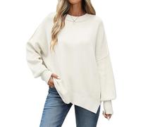 CMTOP Jumpers for Women Oversized Loose Crew Neck Knitted Sweaters Winter Casual Ladies Long Sleeve Tops Warm Slouchy Pullover Knitwear Fall White