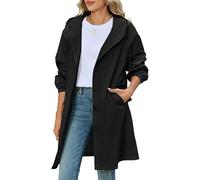 CMTOP Trench Coats for Women Long Lightweight Hooded Trench Coat, Solid Colour Classic Windproof Pea Coat Single-Breasted Windbreaker Jacket with Pockets for Spring Summer Autumn(Black,XXL)