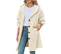 CMTOP Trench Coats for Women Long Lightweight Hooded Trench Coat, Solid Colour Classic Windproof Pea Coat Single-Breasted Windbreaker Jacket with Pockets for Spring Summer Autumn(Beige,M)