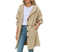 CMTOP Trench Coats for Women Long Lightweight Hooded Trench Coat, Solid Colour Classic Windproof Pea Coat Single-Breasted Windbreaker Jacket with Pockets for Spring Summer Autumn(Khaki Grey,M)