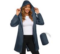 CMTOP Waterproof Jacket Women Lightweight Packable Rain Jackets Casual Hooded Windbreaker Breathable Functional Raincoat Mid-length Outdoor Softshell Jacket for Walking Hiking(Blue, XL)