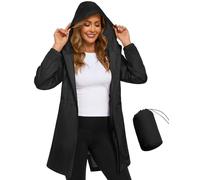 CMTOP Waterproof Jacket Women Lightweight Packable Rain Jackets Casual Hooded Windbreaker Breathable Functional Raincoat Mid-length Outdoor Softshell Jacket for Walking Hiking(Black, L)