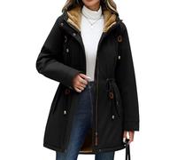 CMTOP Winter Water-repellent Jackets for Women Fleece Lined Hooded Parka | Adjustable Drawstring Waist Windproof Thicken Outerwear with Pockets, for Daily Commute Outdoor Activities