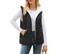 CMTOP Women's Fleece Gilets with Hood Lightweight Warm Sleeveless Jacket Casual Zip Up Quilted Vest Water Repellent Bodywarmer Wind Resistant Autumn Winter Coats with Pockets(Black, M)