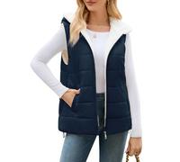 CMTOP Women's Fleece Gilets with Hood Lightweight Warm Sleeveless Jacket Casual Zip Up Quilted Vest Water Repellent Bodywarmer Wind Resistant Autumn Winter Coats with Pockets(Navy blue, M)