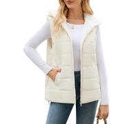 CMTOP Women's Fleece Gilets with Hood Lightweight Warm Sleeveless Jacket Casual Zip Up Quilted Vest Water Repellent Bodywarmer Wind Resistant Autumn Winter Coats with Pockets(Light Khaki, XXL)