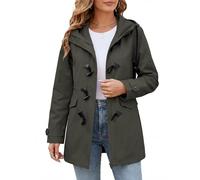 CMTOP Womens Jacket Lightweight Cotton Jackets Casual Transition Coat Elegant Windproof Hoodie Parka with Horn Buttons Outdoor Spring Summer Outerwear(Army Green, XXL)