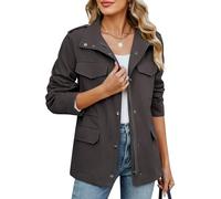 CMTOP Women's Jackets Lightweight Cotton Short Jackets Zip Up Utility Jacket, Casual Work Shacket Windproof Outerwear with Multiple Pockets for Spring Summer Autumn(Dark Grey,M