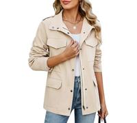 CMTOP Women's Jackets Lightweight Cotton Short Jackets Zip Up Utility Jacket, Casual Work Shacket Windproof Outerwear with Multiple Pockets for Spring Summer Autumn(Beige,L