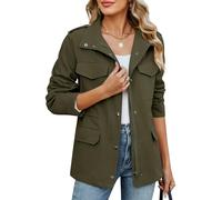 CMTOP Women's Jackets Lightweight Cotton Short Jackets Zip Up Utility Jacket, Casual Work Shacket Windproof Outerwear with Multiple Pockets for Spring Summer Autumn(Army Green,L