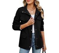CMTOP Women's Jackets Lightweight Cotton Short Jackets Zip Up Utility Jacket, Casual Work Shacket Windproof Outerwear with Multiple Pockets for Spring Summer Autumn(Black,XXL