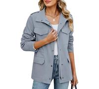 CMTOP Women's Jackets Lightweight Cotton Short Jackets Zip Up Utility Jacket, Casual Work Shacket Windproof Outerwear with Multiple Pockets for Spring Summer Autumn(Greyish Blue,L