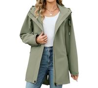 CMTOP Women's Jackets Long Waterproof Jacket Windproof Parka Jacket Detachable Hood Parka Coat Lightweight Windbreaker Outdoor Coats with Pockets for Spring and Autumn(Pea Green,L)
