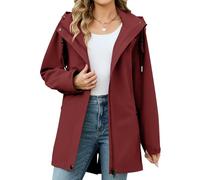 CMTOP Women's Jackets Long Waterproof Jacket Windproof Parka Jacket Detachable Hood Parka Coat Lightweight Windbreaker Outdoor Coats with Pockets for Spring and Autumn(Wine Red,S)