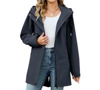 CMTOP Women's Jackets Long Waterproof Jacket Windproof Parka Jacket Detachable Hood Parka Coat Lightweight Windbreaker Outdoor Coats with Pockets for Spring and Autumn(Navy Blue,M)