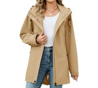 CMTOP Women's Jackets Long Waterproof Jacket Windproof Parka Jacket Detachable Hood Parka Coat Lightweight Windbreaker Outdoor Coats with Pockets for Spring and Autumn(Khaki,L)