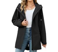 CMTOP Women's Jackets Long Waterproof Jacket Windproof Parka Jacket Detachable Hood Parka Coat Lightweight Windbreaker Outdoor Coats with Pockets for Spring and Autumn(Black,L)