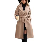 CMTOP Women's Long Coats Double-Breasted Notch Lapel Trench Coats, Windproof Elegant Classic Casual Trench Jacket, Slim Fit Outcoat with Pockets and Belt for Spring Autumn Winter(Khaki,L)