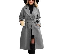 CMTOP Women's Long Coats Double-Breasted Notch Lapel Trench Coats, Windproof Elegant Classic Casual Trench Jacket, Slim Fit Outcoat with Pockets and Belt for Spring Autumn Winter(Grey,L)