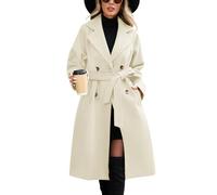 CMTOP Women's Long Coats Double-Breasted Notch Lapel Trench Coats, Windproof Elegant Classic Casual Trench Jacket, Slim Fit Outcoat with Pockets and Belt for Spring Autumn Winter(Oatmeal,XL)