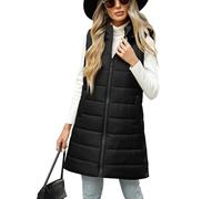 CMTOP Women's Long Gilets with Hood Mid-length Lightweight Quilted Vest Ladies Thermal Sleeveless Jacket Zip Up Windproof Waistcoat With Pockets Autumn Winter Sleeveless Outwear(Black, S)