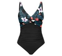 CMTOP Women's One-Piece Swimsuits V Neck Halter Swimming Costume Women Tummy Control Swimwear, Ruched Bathing Suit, Padded Push-Up Ladies Swimsuit for Beach,Pool,Spas(Floral Pattern 1,M)