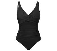 CMTOP Women's One-Piece Swimsuits V Neck Halter Swimming Costume Women Tummy Control Swimwear, Ruched Bathing Suit, Padded Push-Up Ladies Swimsuit for Beach,Pool,Spas(Black,XXL)