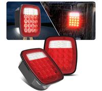 CMVT Auto Universal Brake Tail Lights, Red Square Combination Flatbed Trucks Turn Taillights, w/Backup Reverse License Rear Lights for Jeep Wrangler YJ TJ CJ Trailer Boat RV 12V 38LED