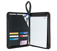 CMY Zippered Padfolio PU Leather Portfolio Case, 2 Colors Executive Business Conference Folder Document Organizer with Letter/A4 Size Clipboard, Business Card Holder (Black)