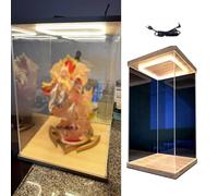 CMYUN Clear Acrylic Display Case for Figures, Tall Collectibles Bobbleheads Dolls Storage Show Box, Large Display Cabinet Stands with Light ＆ Door(50x50x60cm/20x20x24in)