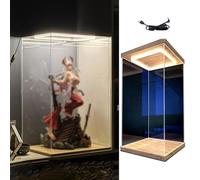 CMYUN High Clear Acrylic Display Case for Figures, 4" 6" 8" 10" 12" 14" 16" 20" 24" Tall Display Storage Box with Light And Door, Show Cubes for Dolls Collectables(15x15x35cm/6x6x14in)