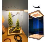 CMYUN Led Collectibles Figures Tall Acrylic Display Case, Dustproof Light Up Storage Display Cabinet with Wood Base, Extra Large Clear Curio Display Box(25x25x60cm/10x10x24in)