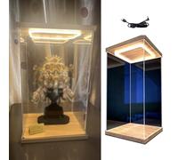 CMYUN Tall Acrylic Display Case with Light - 4" 6" 8" 10" 12" 14" 16" 20" 24" High Dolls Collectibles Display Box, Large Storage Cabinet with Door(15x15x35cm/6x6x14in)