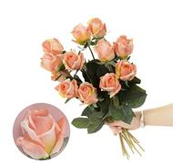 cn-Knight 12pcs Half Opened Artificial Rose Buds,17 Inch Real Touch Silk Roses with Partially Opened Flowers, Artificial Flower for Home Décor Centerpiece Wedding Bouquet,Orange