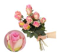 cn-Knight 12pcs Half Opened Artificial Rose Buds,17 Inch Real Touch Silk Roses with Partially Opened Flowers, Artificial Flower for Home Décor Centerpiece Wedding Bouquet,Pink