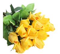 cn-Knight 12pcs Real Look Artificial Rose Buds, 22 Inch Real Touch Silk Rosebud, Realistic Design Artificial Flower with Real Feel Petals,Silk Flower Bud for Wedding Home Décor,Yellow
