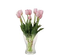 cn-Knight 20pcs Artificial Tulip Flowers,16 Inch Real Touch Tulip Stems with Faux Leaves, Faux Tulips and Buds for Home Décor Centerpiece Ornament Wedding Bouquet,Pink