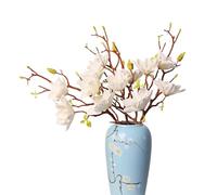 cn-Knight 3pcs Artificial Magnolia Flower Branches, 31 Inch Long Stem Faux Floral, Premium Faux Bloom for Home Decor, Centerpieces, and Wedding Arrangements, White