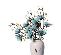 cn-Knight 3pcs Artificial Magnolia Flower Branches, 31 Inch Long Stem Faux Floral, Premium Faux Bloom for Home Decor, Centerpieces, and Wedding Arrangements, Blue