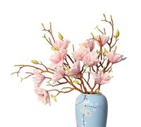 cn-Knight 3pcs Artificial Magnolia Flower Branches, 31 Inch Long Stem Faux Floral, Premium Faux Bloom for Home Decor, Centerpieces, and Wedding Arrangements, Pink