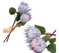 cn-Knight 4pcs Artificial Protea Flowers,26 Inch Super Long Stem Faux Protea Artificial Flowers, Silk Protea for Home Decor Centerpiece Crafts Wedding Bouquet Supply,Blue